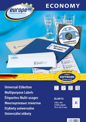 Avery Europe 100 univerzalnih etiket 70 x 42,3 mm, 2100 kos.